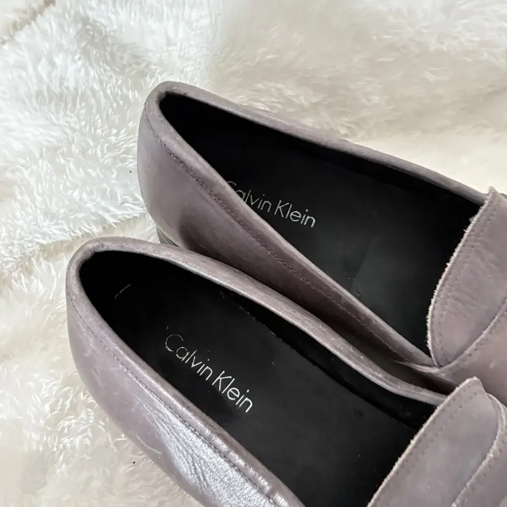 Calvin Klein Mens Loafers 10.5 Gray Leather Dress Shoes Career Work
